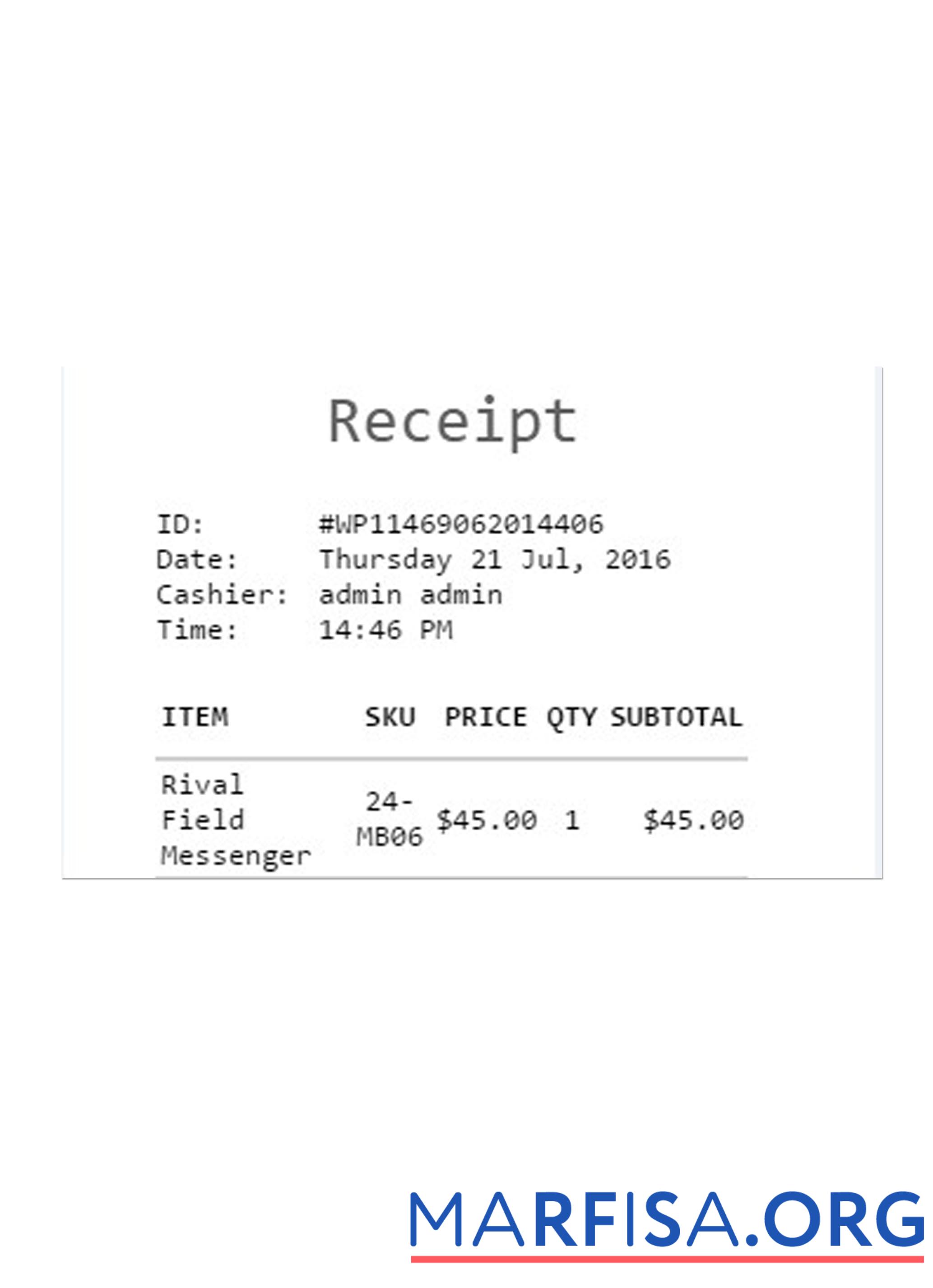 Blank CASH RECEIPT template